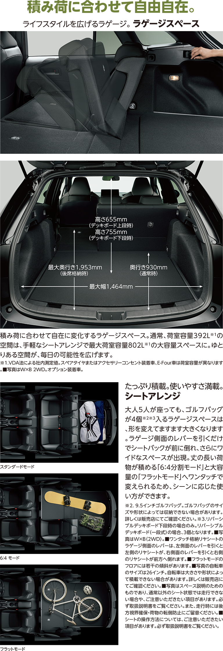 積み荷に合わせて自由自在。