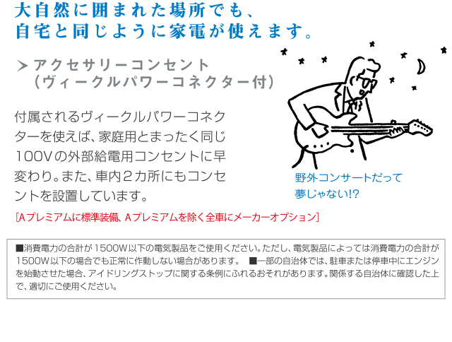 大自然に囲まれた場所でも、自宅と同じように家電が使えます。