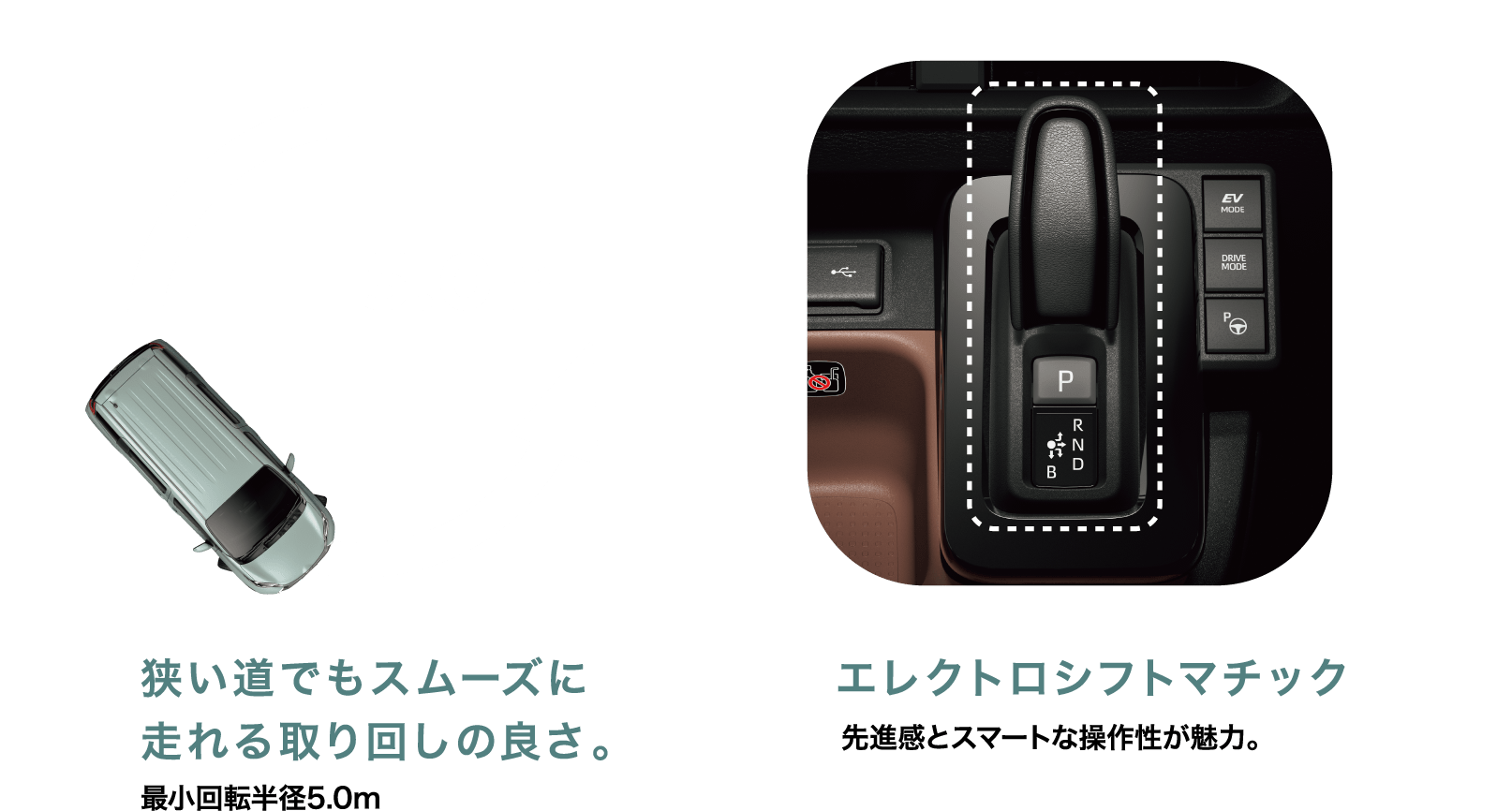 狭い道でもスムーズに走れる取り回しの良さ。エレクトロシフトマチック